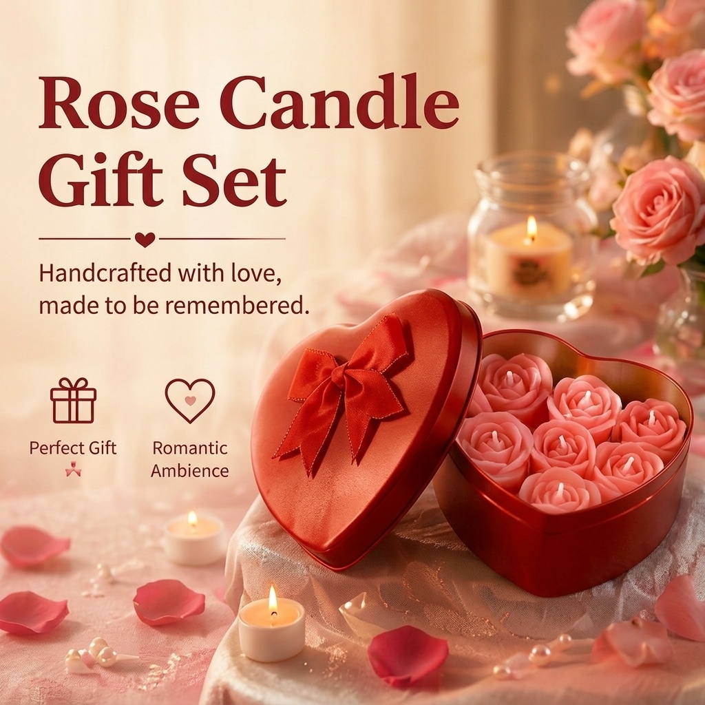 Holiday Candle Set - 6 Parçalı Gül Şeklinde Soya Balmumu
