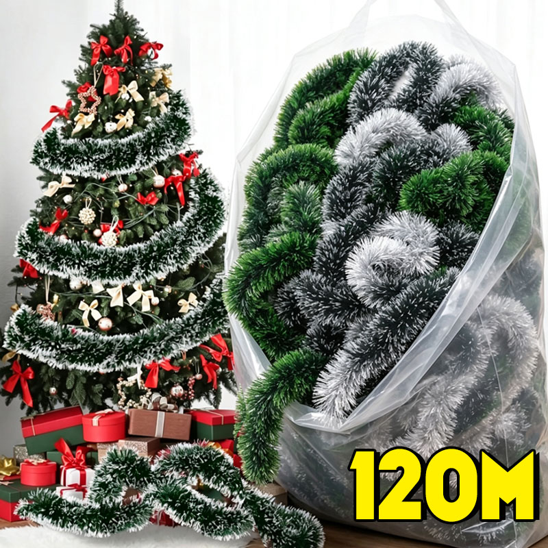 Tinsel Garland Decoration - Yeşil Beyaz Karlı Noel Çelenk Süsü