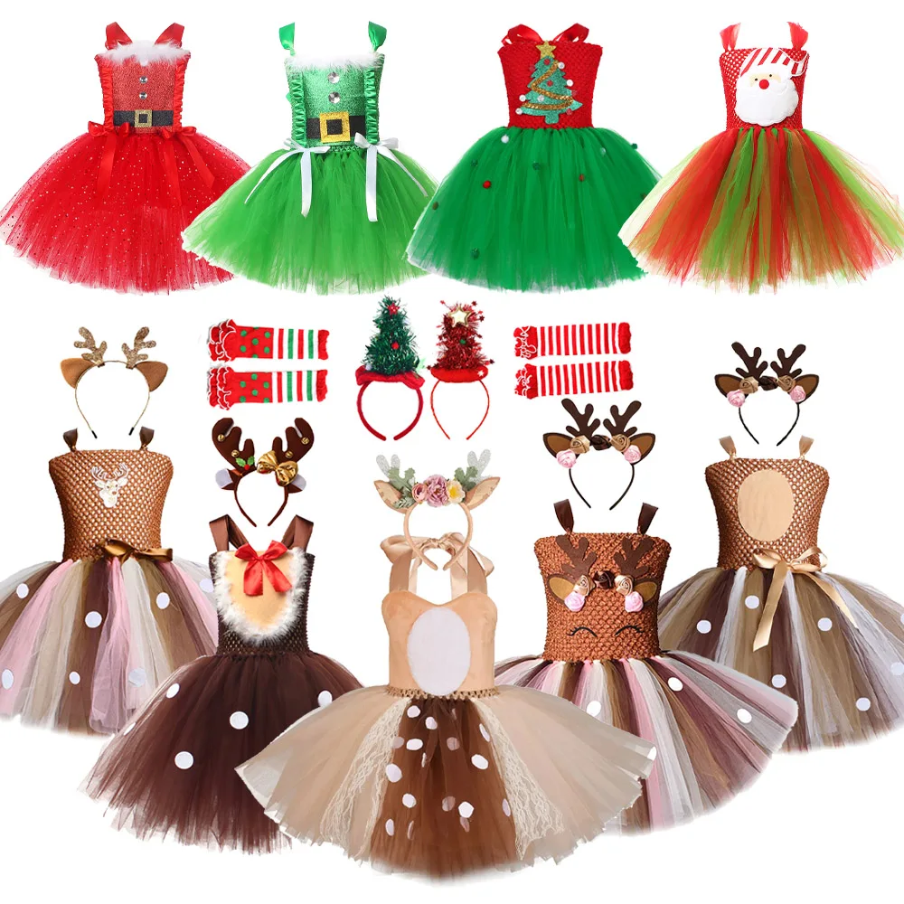 Elf Costume Christmas - Noel Çocuklar Tutu Elbise Ren Geyiği