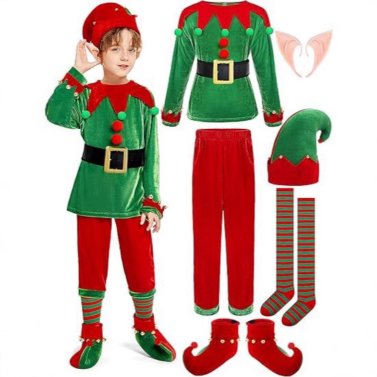 Elf Costume Christmas - Noel Elf Kostüm Seti Yeşil Kırmızı